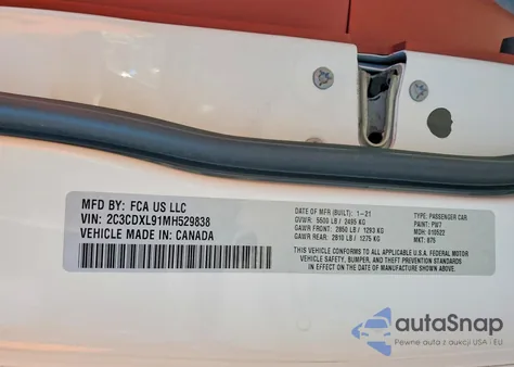 2021 Dodge Charger Srt Hellcat z USA, uszkodzony, nr VIN 2C3CDXL91MH529838